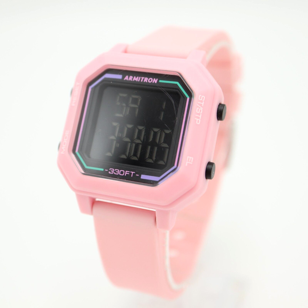 Armitron Womens Digital Sport Watch 36mm Square Dial Pink Black with New Battery